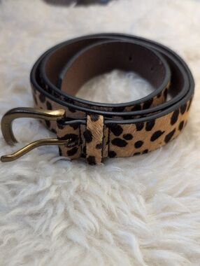 GENUINE LEATHER LEOPARD PRINT HAIR CALF BELT
